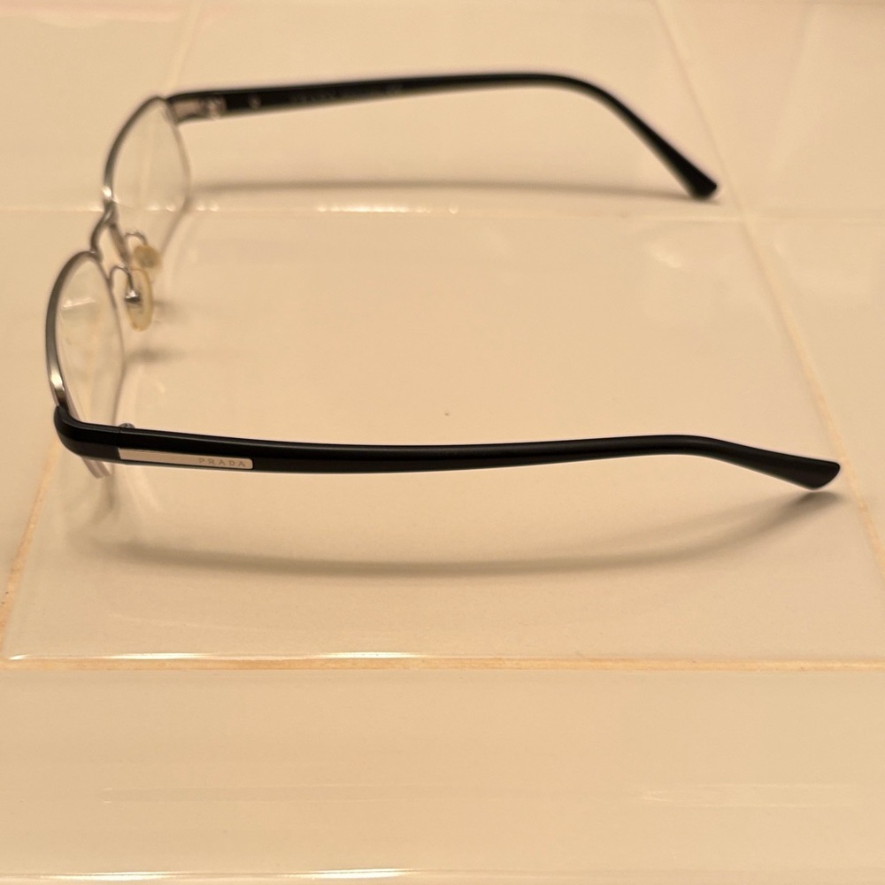 Prada Black and Silver Half Rim Rectangular Eyegl… - image 8